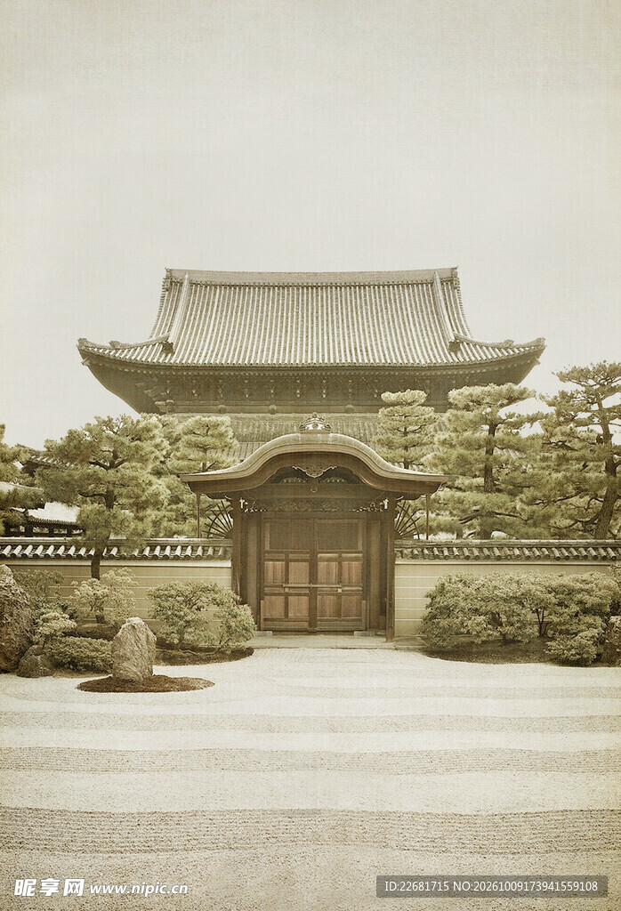 复古日式古寺门楼