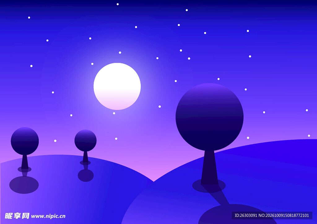 梦幻月夜星空风景