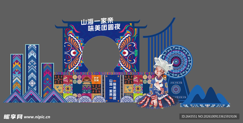 少数民族活动美陈物料打卡背景板