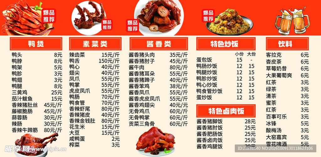 卤味店菜品价目表