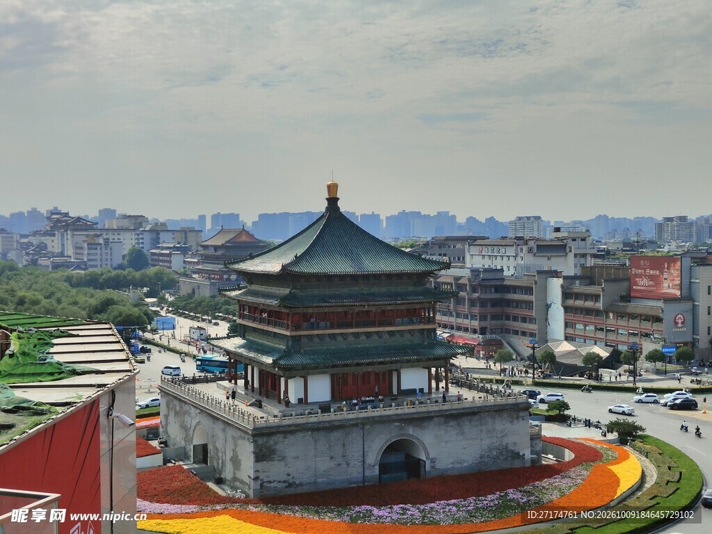 西安钟楼城市风光