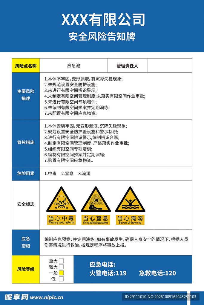 安全风险告知牌 应急池 安全 