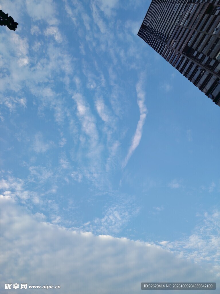 城市仰拍蓝天白云