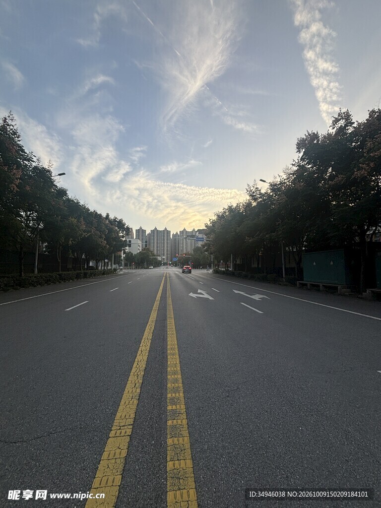 黄昏郊野林荫公路