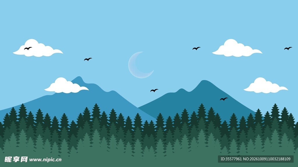 山林夜景插画