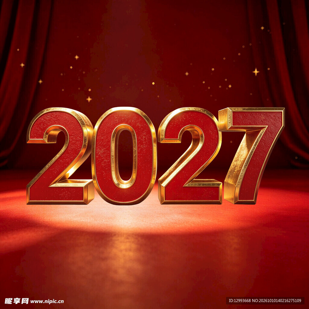 2027红金喜庆立体字