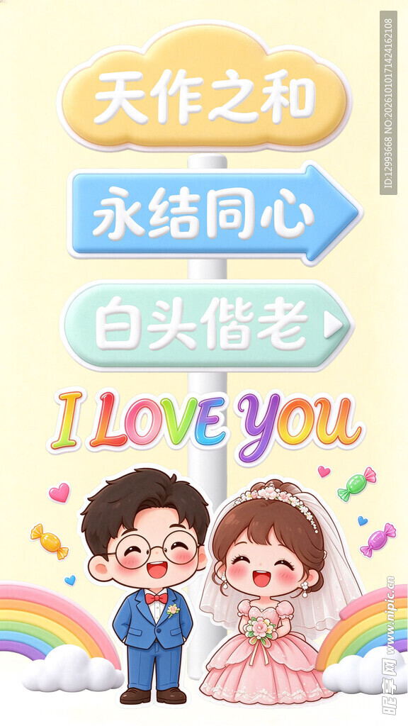 新婚祝福卡通插画