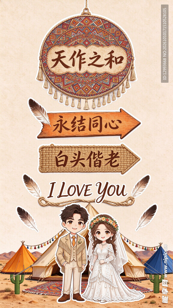 天作之合婚庆主题插画