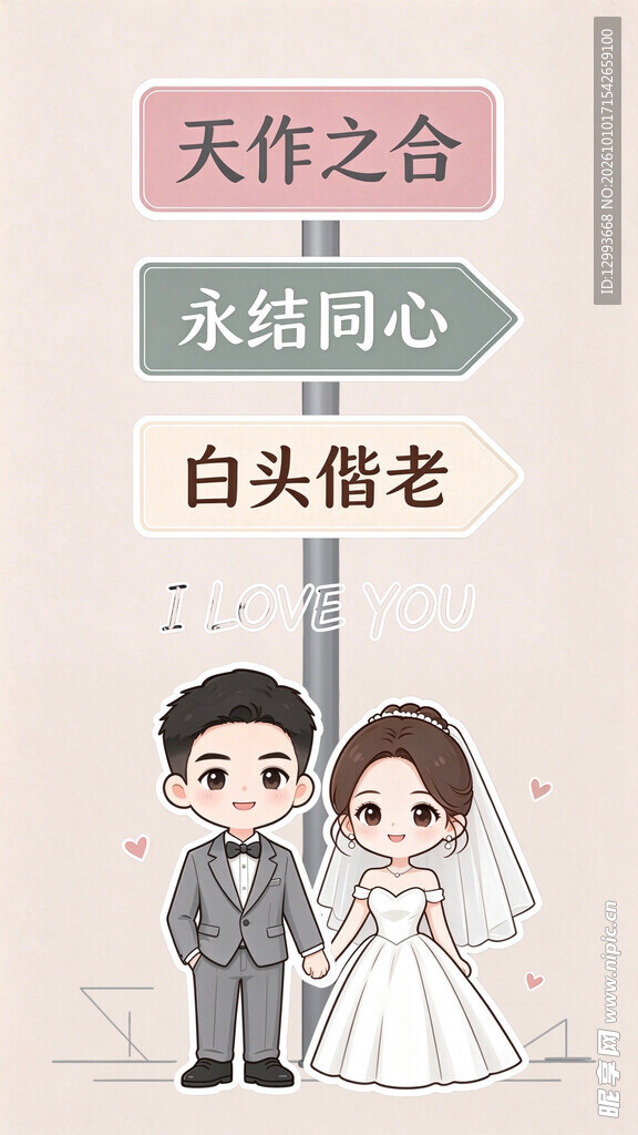 婚庆卡通新人祝福路牌