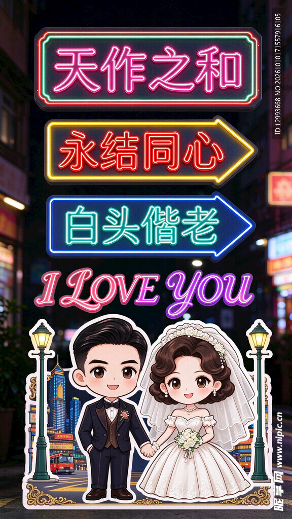 婚礼祝福霓虹灯牌