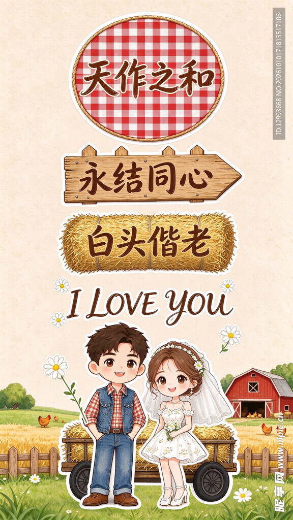 田园风婚庆情侣插画