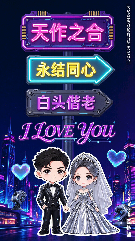 霓虹风婚庆情侣祝福素材