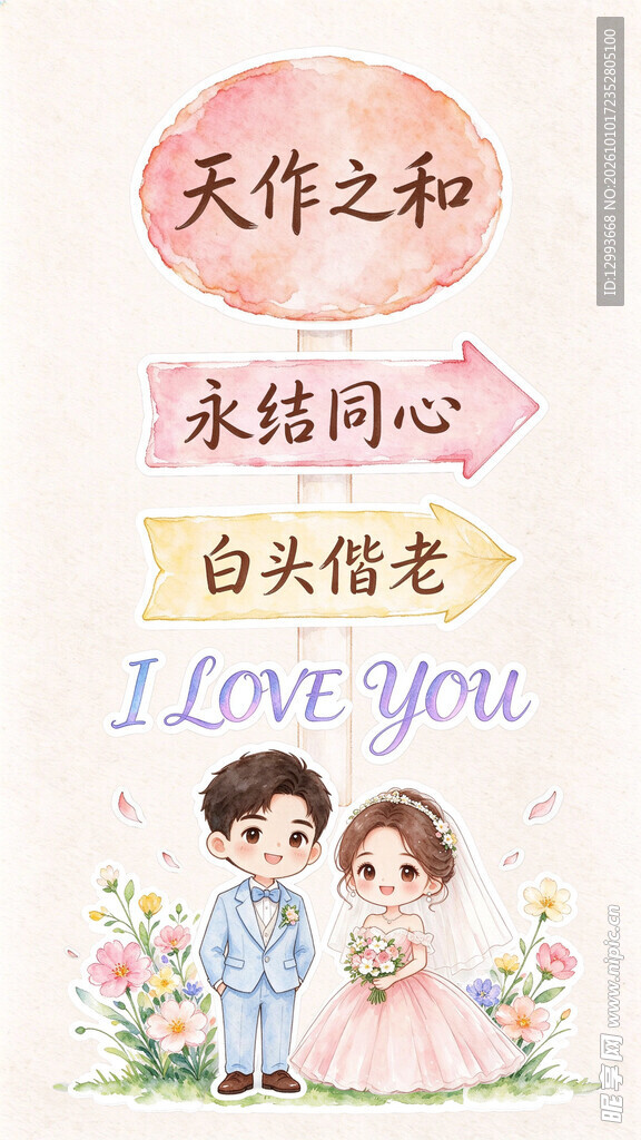 浪漫婚庆祝福插画