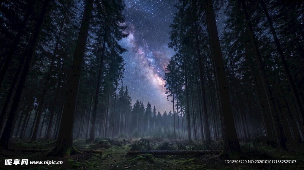 森林夜空银河美景