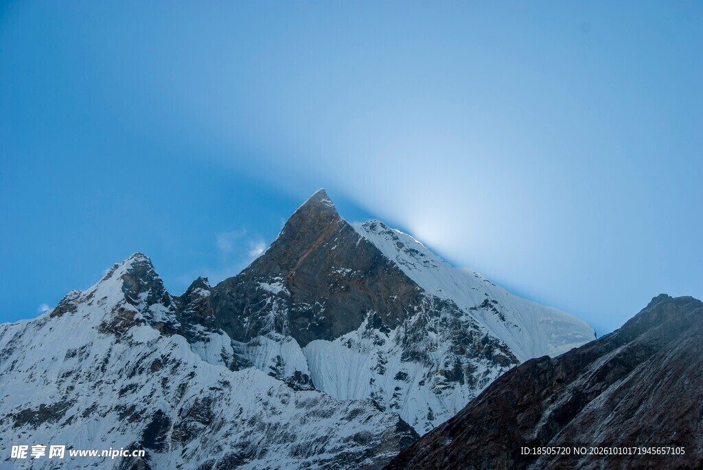 蓝天下的雪山风光