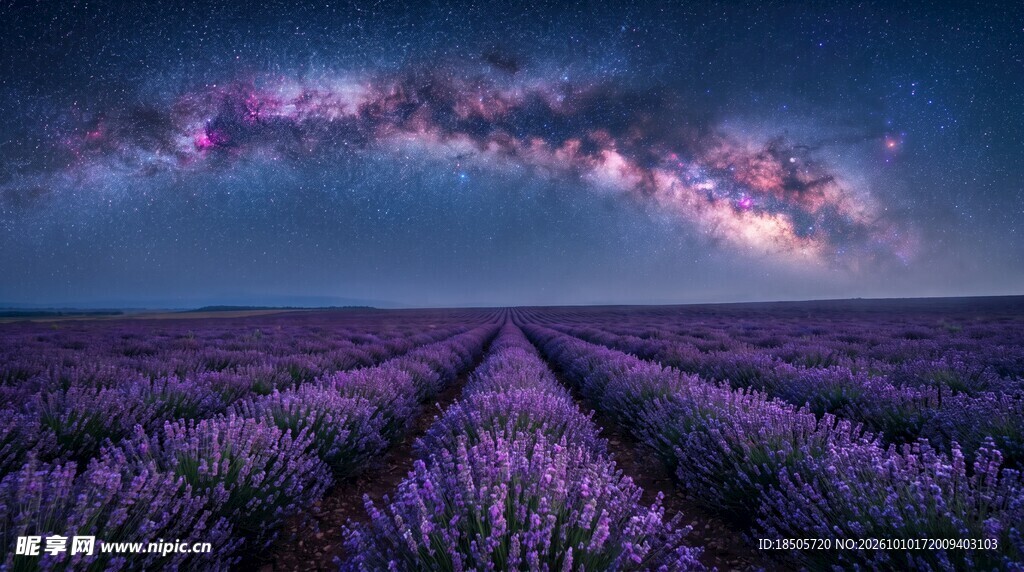 薰衣草花田银河夜景
