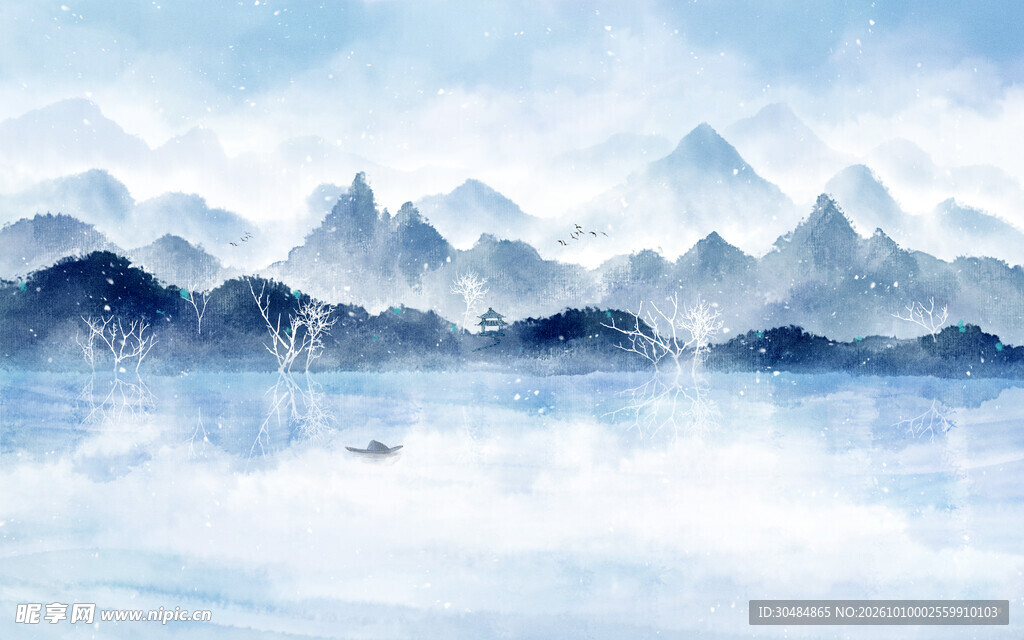 冬季水墨山水背景