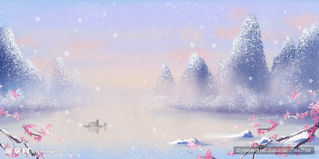 水墨冬雪山水风景