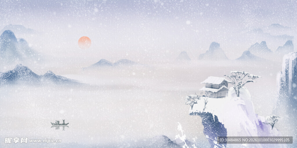 水墨写意山水晨景
