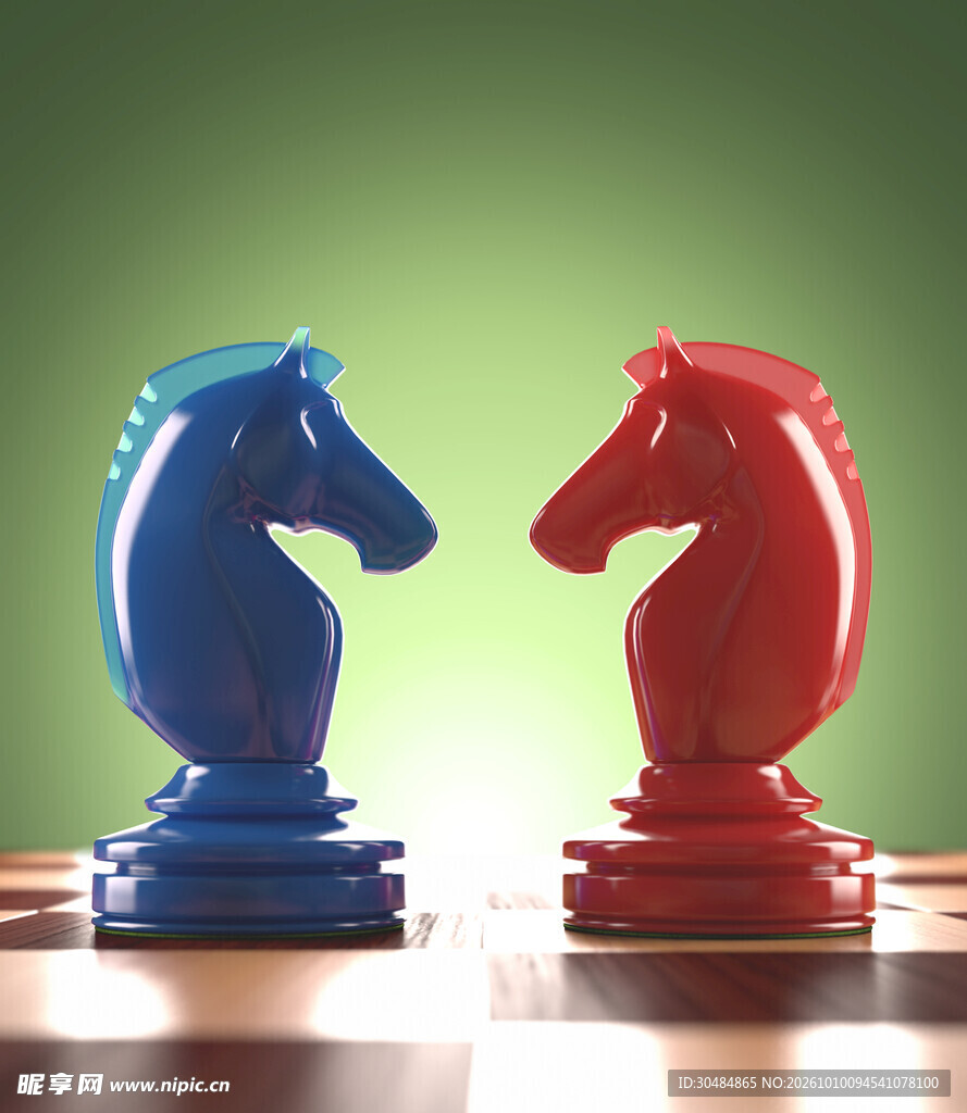 红蓝国际象棋马对峙