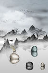 禅意水墨山水石景