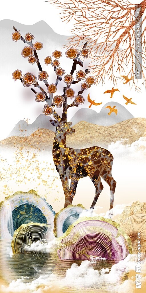 梦幻麋鹿风景装饰画