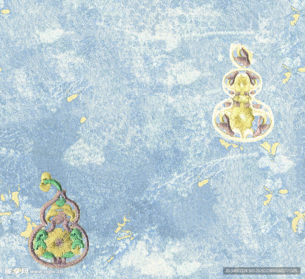 浅蓝底葫芦刺绣纹样
