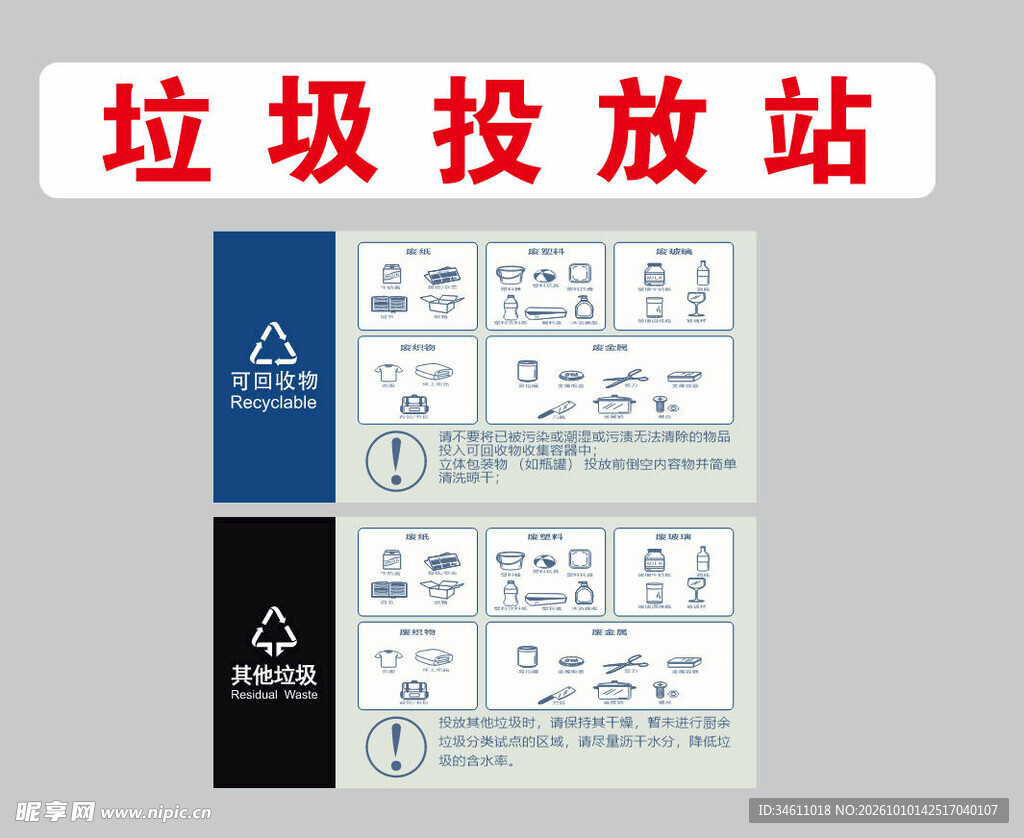 垃圾投放站分类指引展板海报