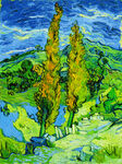 郊野双树风景油画