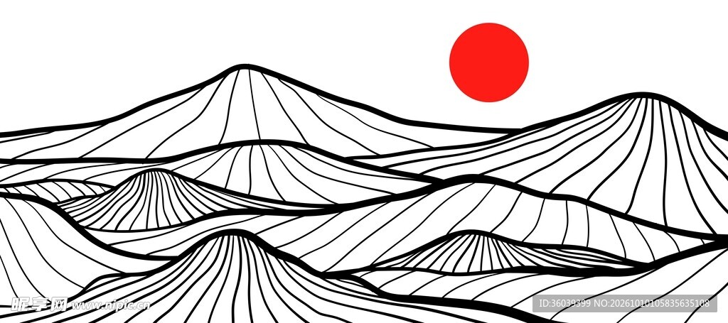 山水线稿装饰