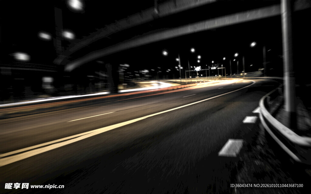 夜间隧道行车动态光影