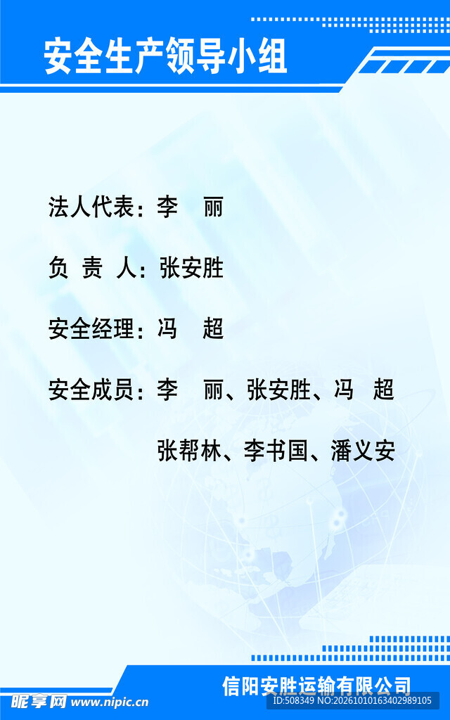 安全生产领导小组名单