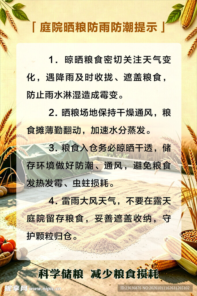 粮食防雨防潮提示