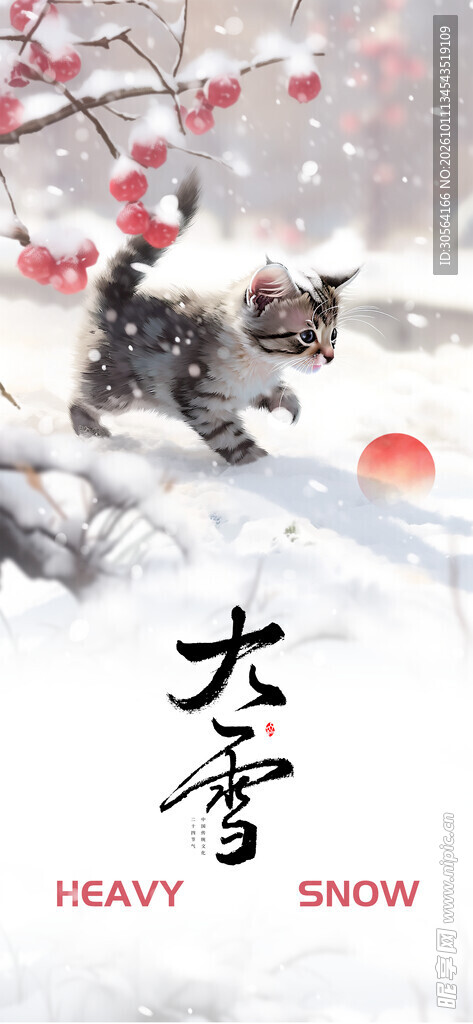 大雪节气水墨国风插画