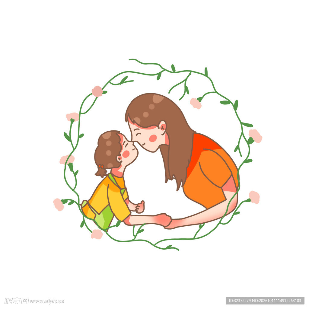 温馨母女亲昵插画