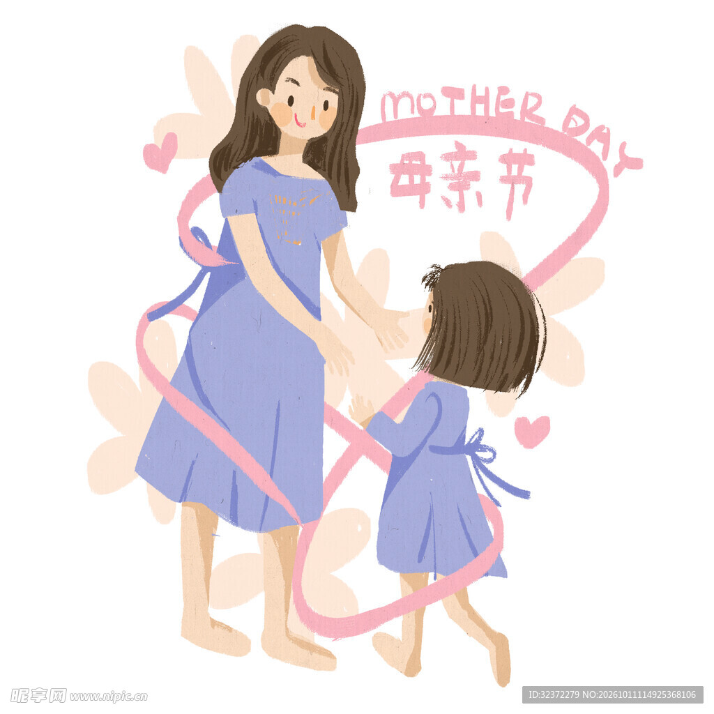 母亲节温馨母女插画