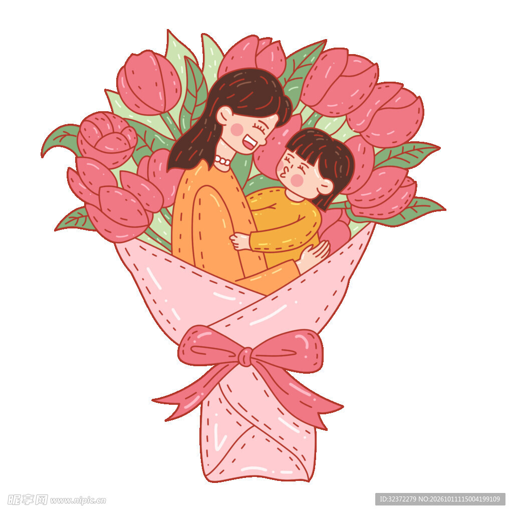 母亲节亲子花束插画