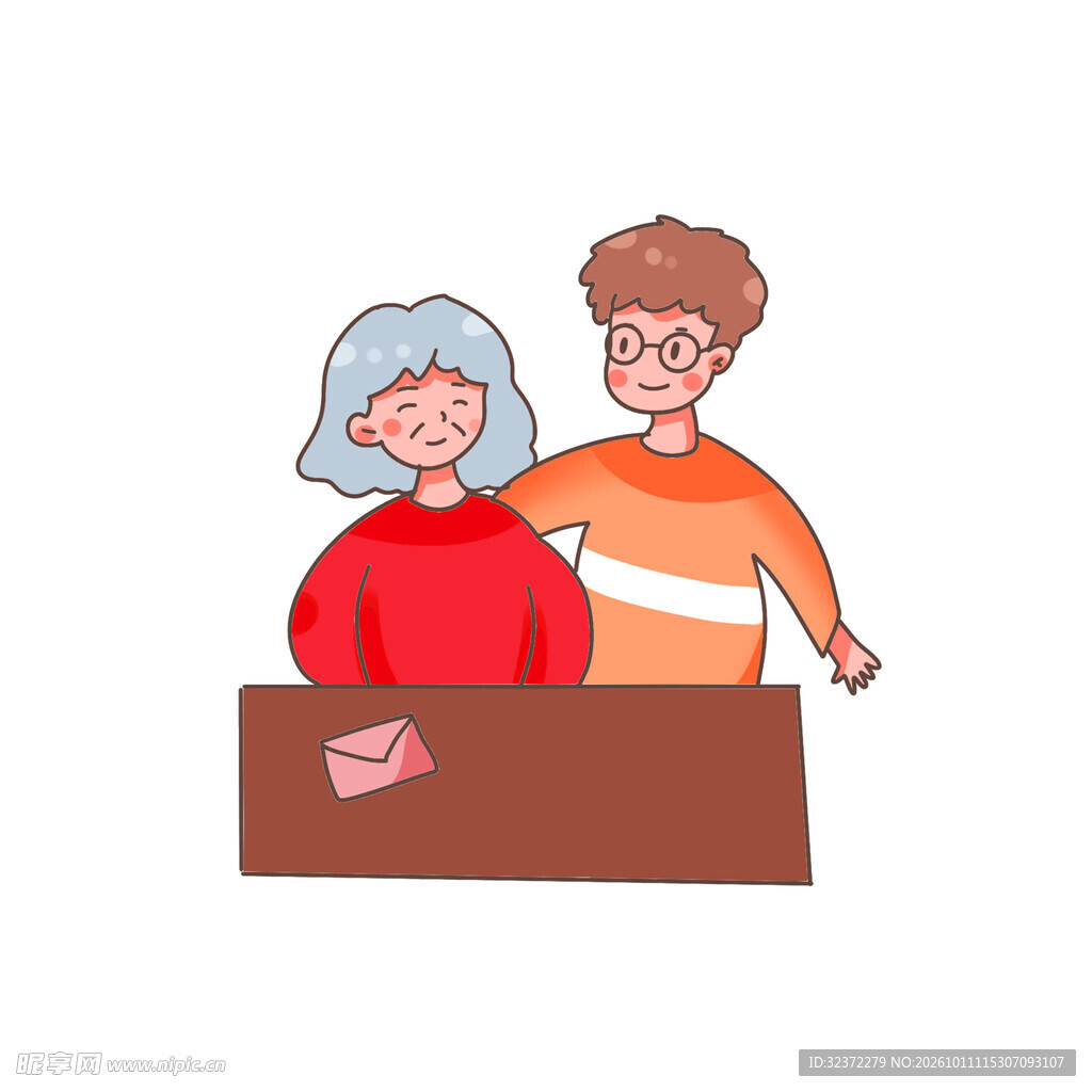 晚辈陪伴长辈看信件