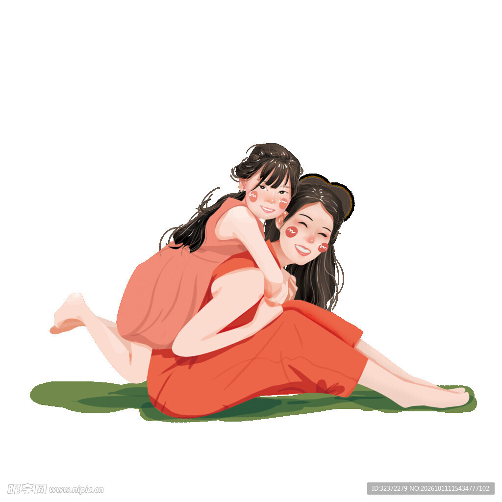 温馨母女互动插画