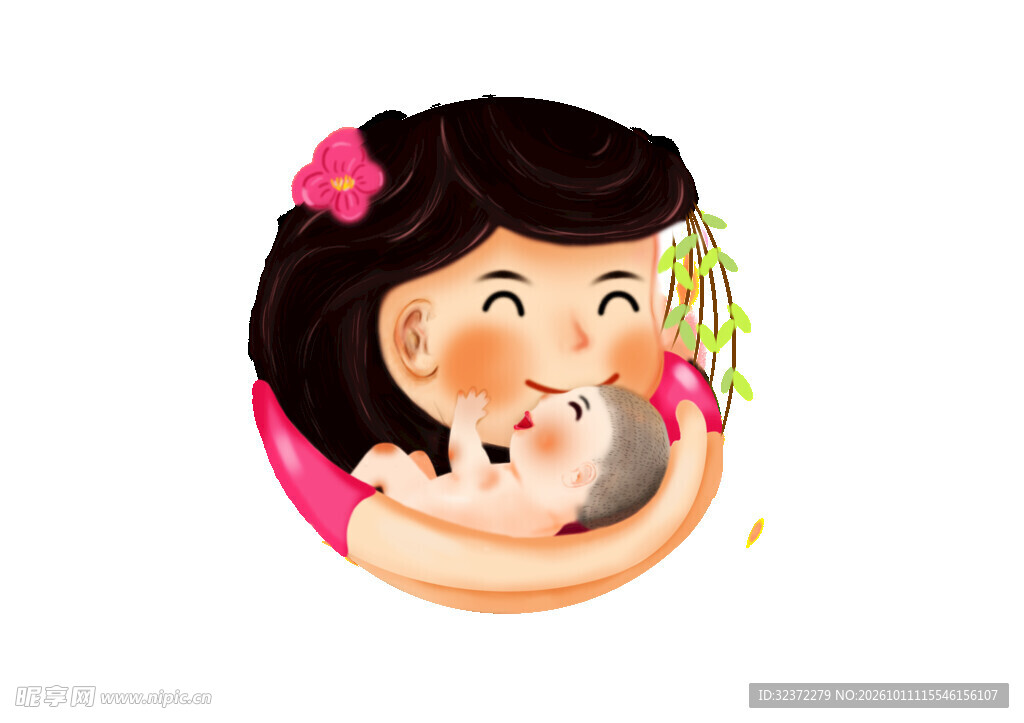 母亲哺乳温馨卡通插画