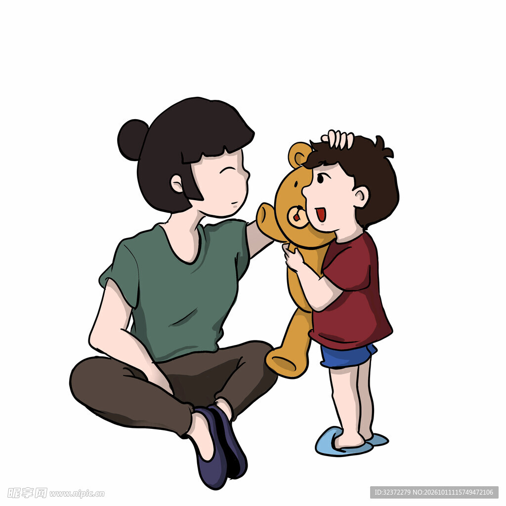 母子温馨互动插画