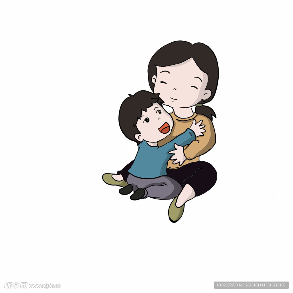 温馨母子相伴插画