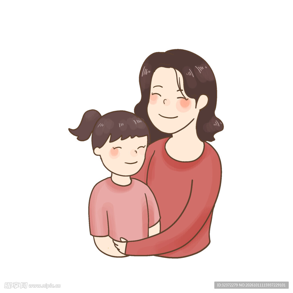温馨母女相拥插画