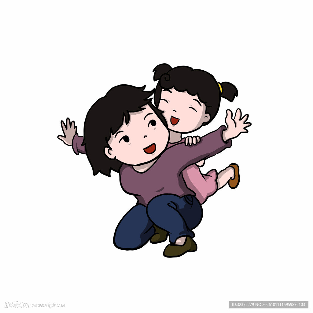 母女嬉戏卡通插画