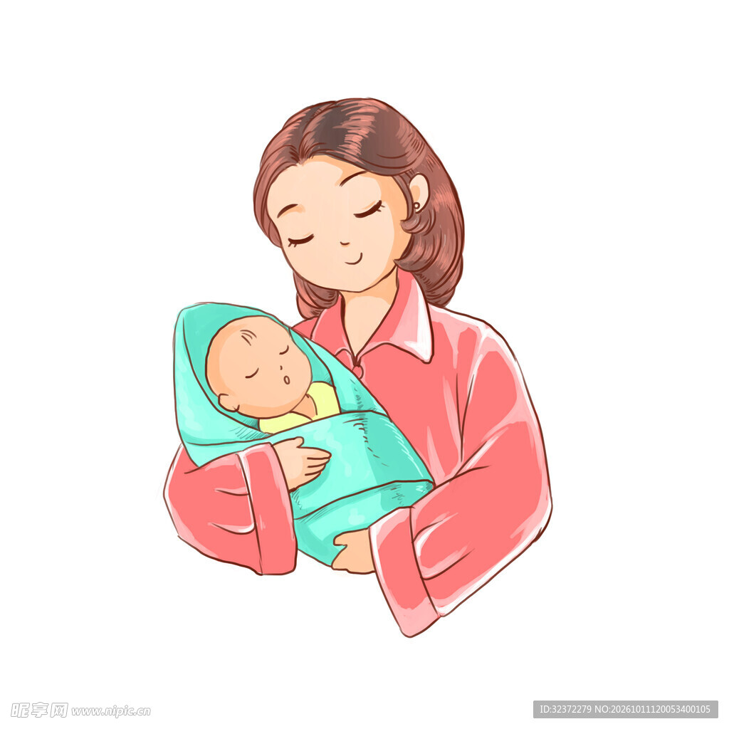 温柔母亲怀抱婴儿插画