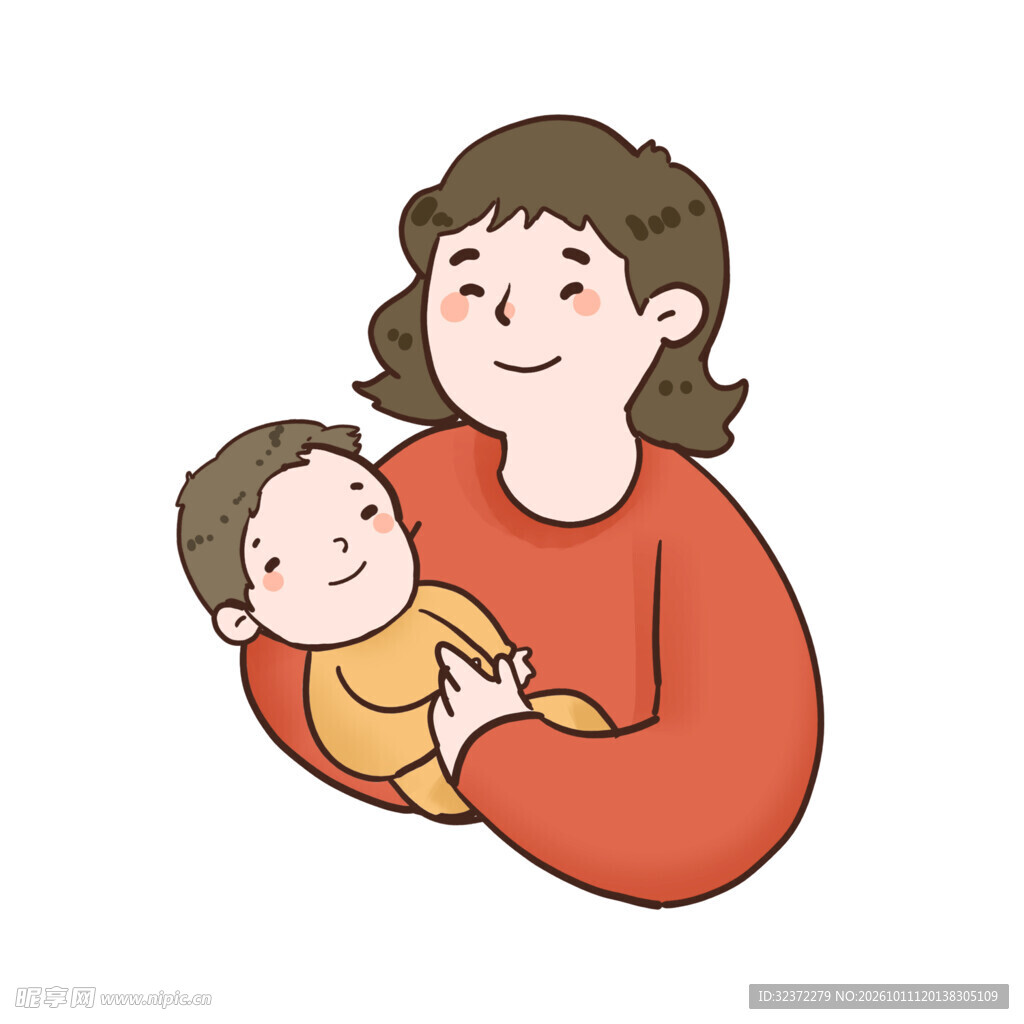妈妈怀抱婴儿温馨插画
