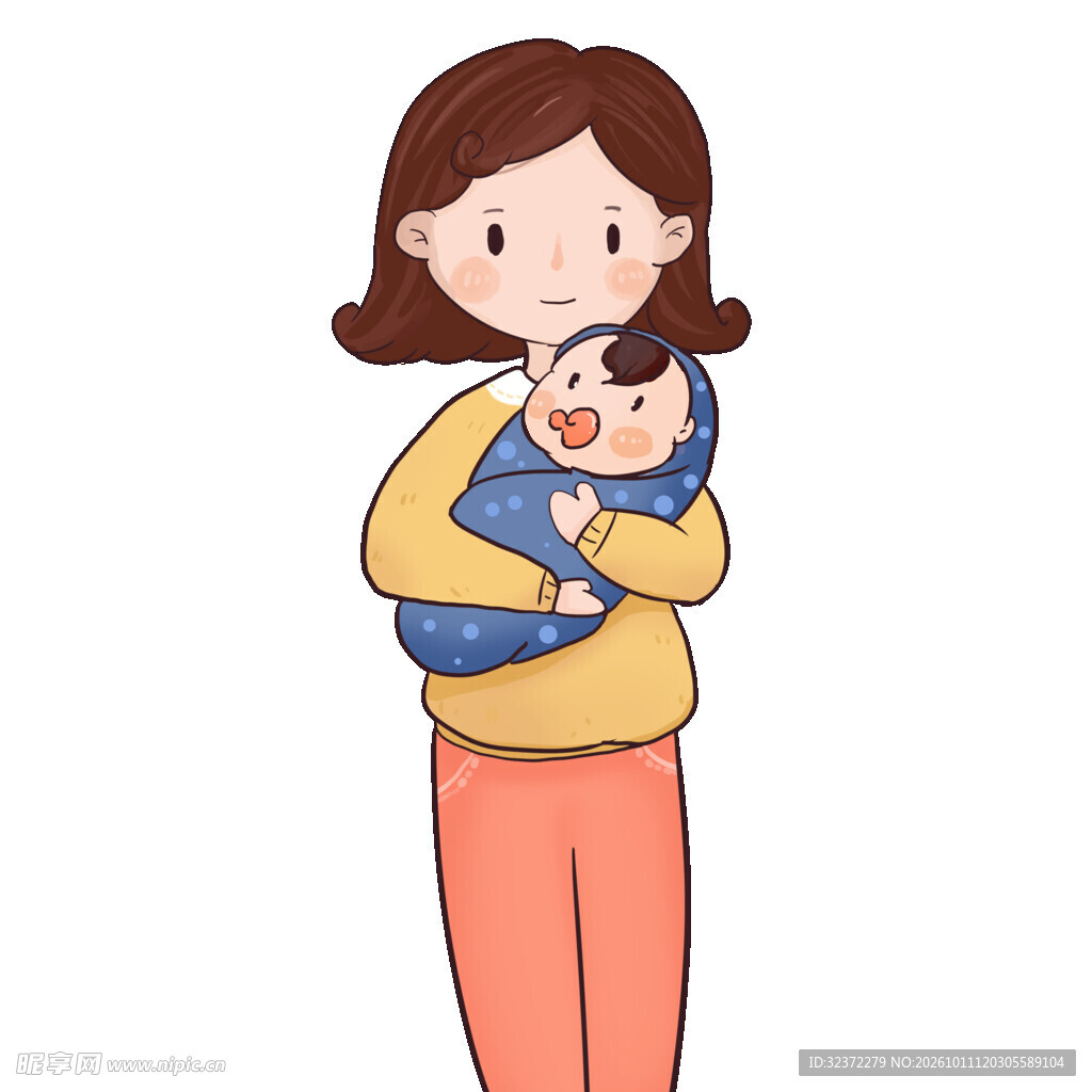 卡通母亲抱婴儿插画