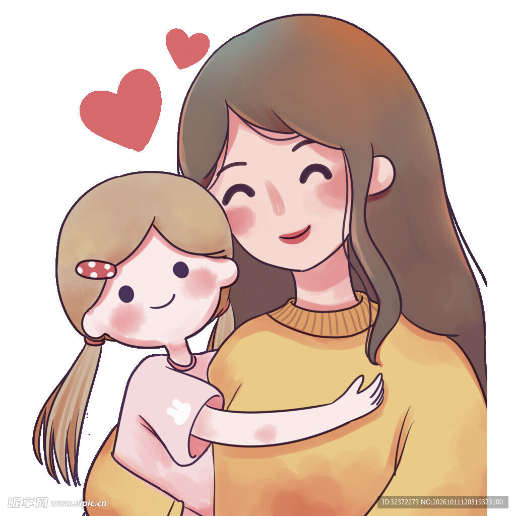 温馨母女相拥插画