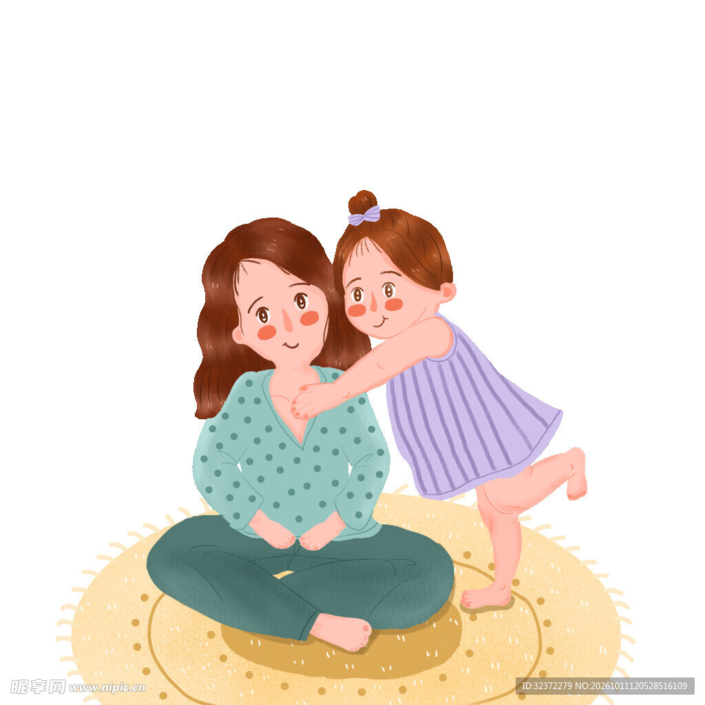 母女温馨互动插画