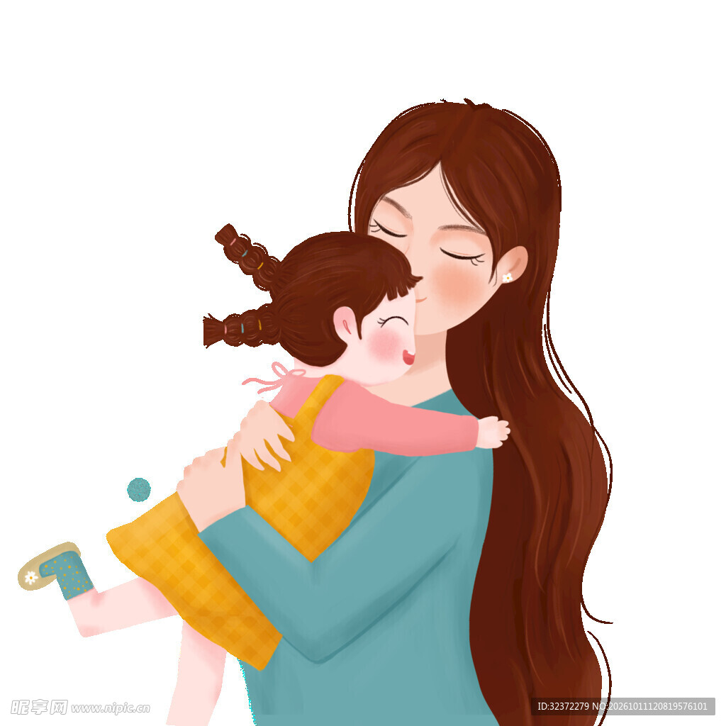 温馨母女拥抱插画